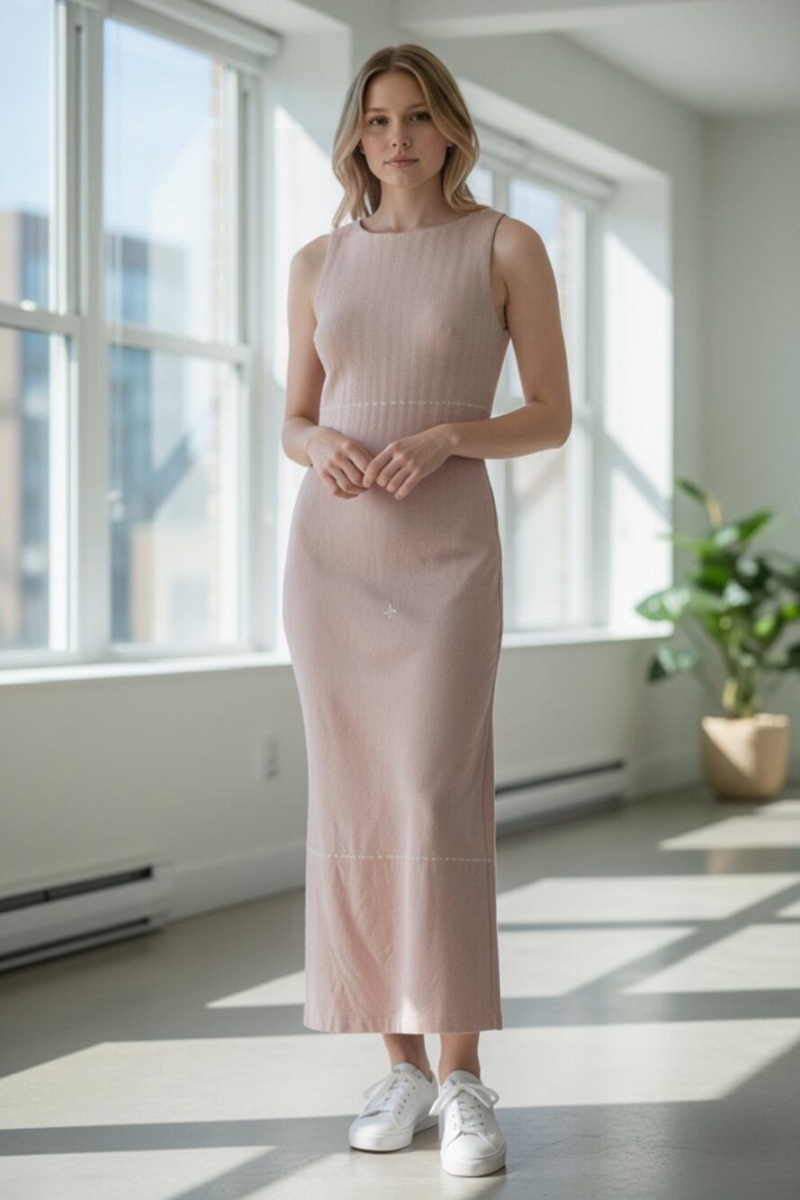 OGL Dress Size S Eco-SkinKiss Breezy Cooling Side Ruched Maxi Dress Pink